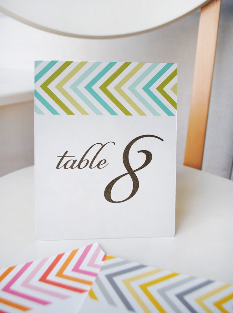 Chevron Table Numbers - modern graphic wedding table cards - custom colors - SET OF 10