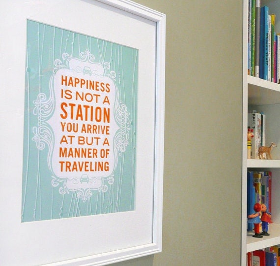 Happy Travels inspirational quote print poster - ready to ship - 5x7