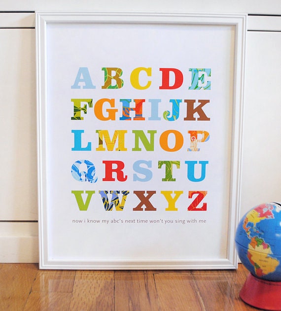 Patterned Alphabet Print Primary Colors modern graphic nursery wall art poster - ready to ship - 8x10