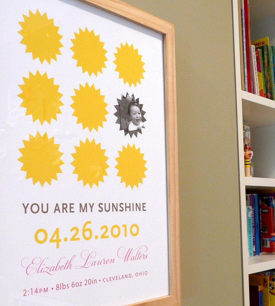 You are my Sunshine modern nursery wall art print poster baby photo custom - 8x10