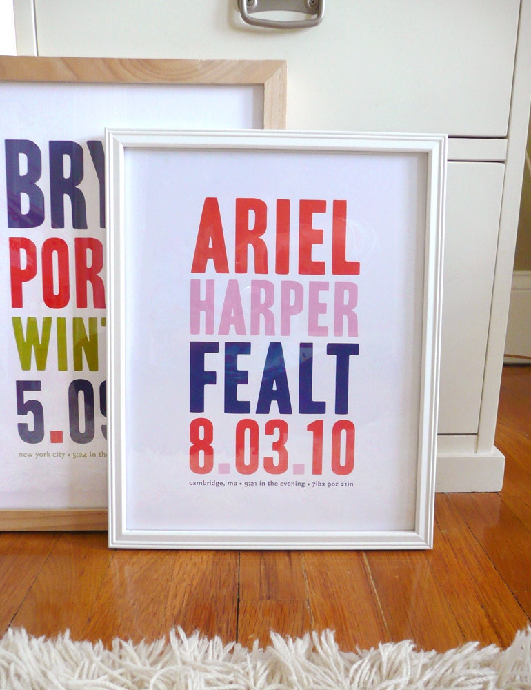 Custom Name Print Bold Type modern nursery wall art poster custom - 11x14