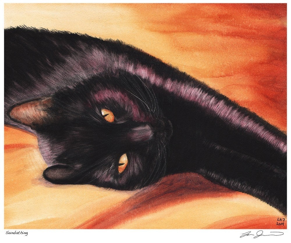 Sunbathing Black Cat Print