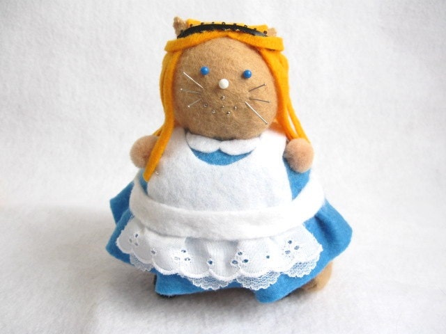 Alice in Wonderland Alice Inspired Cat Pincushion cute felt kitty cat collectable or gift for animal lover...MADE-TO-ORDER