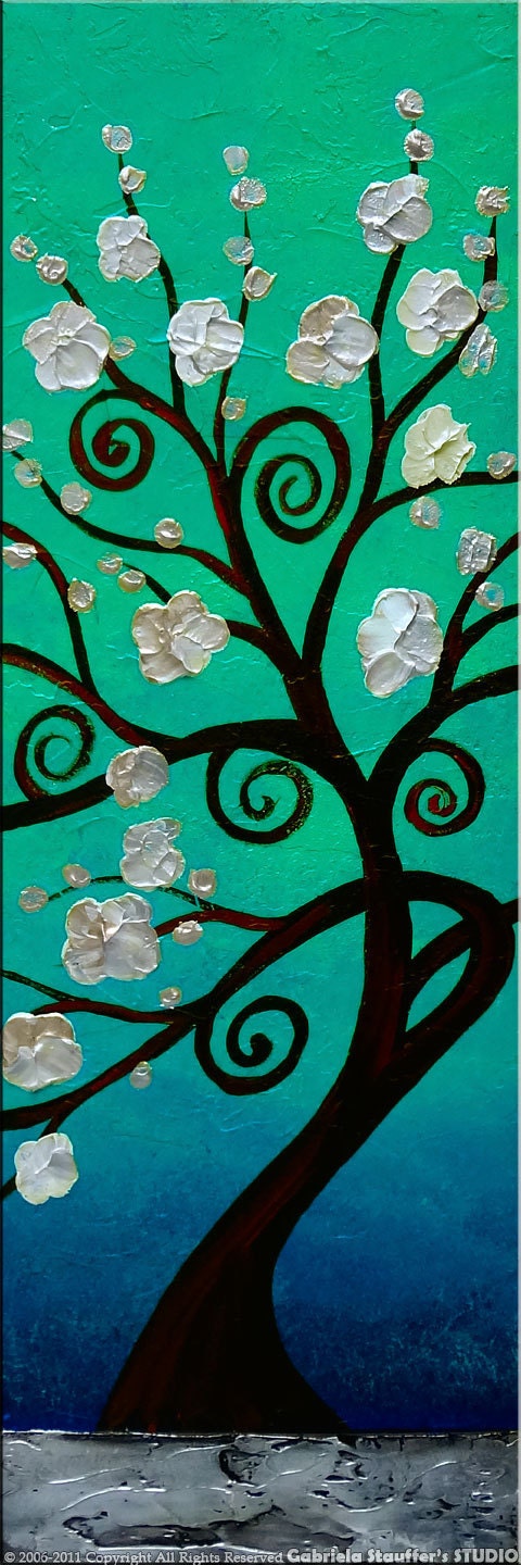CUSTOM PAINTING Abstract Modern Landscape Tree Asian Art by Gabriela 50x30 Metallic Large