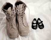 Military Photography Print Soldier Army Combat Boots Baby Girl Black Dress Shoes Wall Art Home Decor 11x14