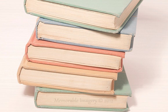 Vintage Pastel Books Photography Print Pale Pink Mint Green Light Blue Light Yellow Wall Art Home Decor 11x14