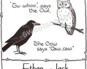 Owl and  Crow Bookplates Vintage Illustration Black and White Personalized  Gift - SweetScarlett