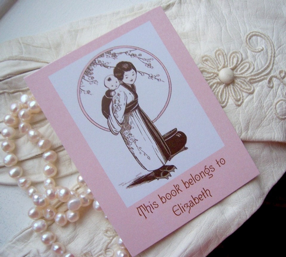 10 Childrens' Personalized Bookplates Japanese 1920s Art Nouveau Design Gift Boy, Girl, Baby, Adult  SweetScarlett