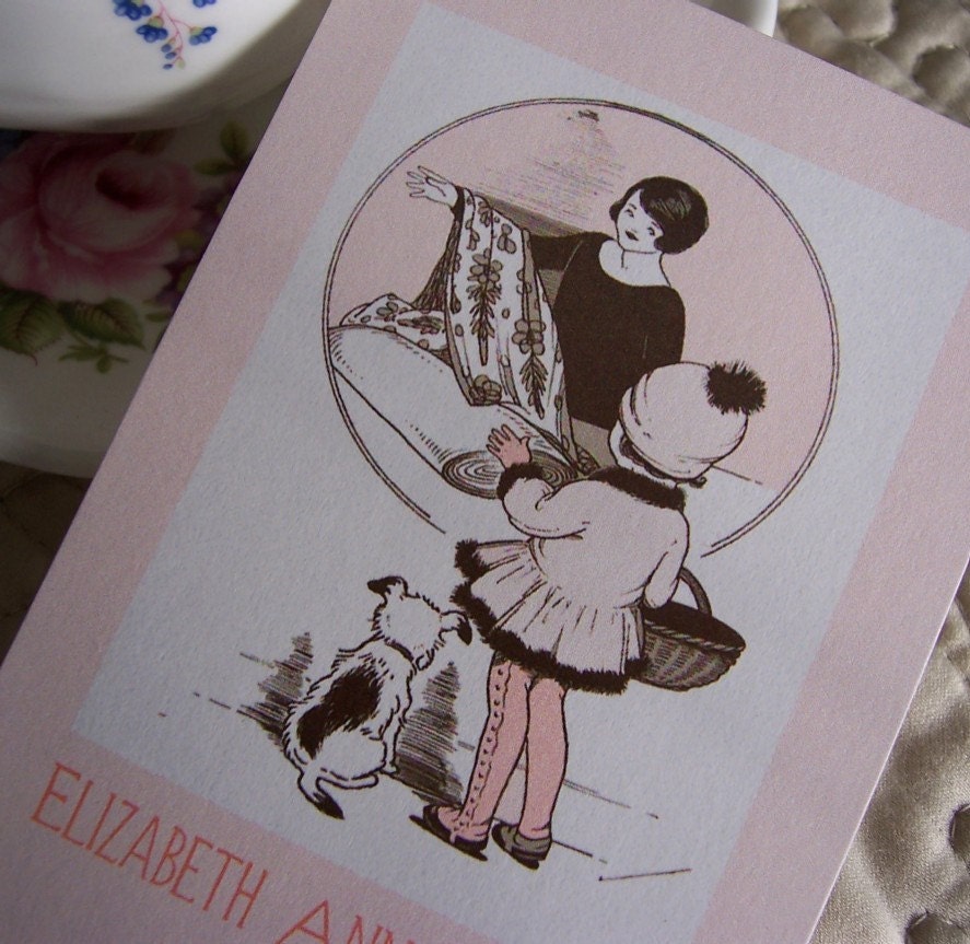 10 Childrens' Personalized Bookplates Fabric Shopping Basket Terrier 1920s Art Nouveau Design Christmas Gift