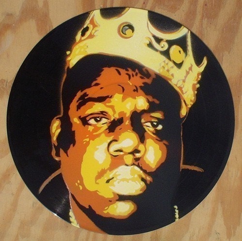 Original painting of Notorious BIG Biggie Smalls on vinyl record