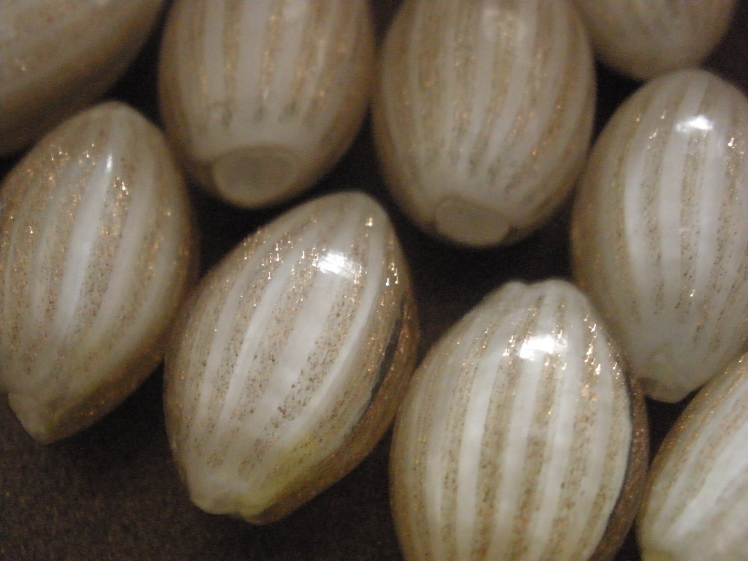 Vintage Glass Beads (1) White Summerso Handmade Venetian Football Bead