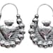 Frida Style silver hoops with a milagro heart in the middle