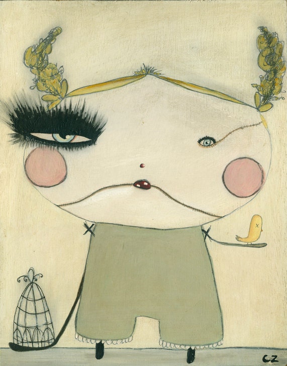 Pop Modern Art, Folk Art Print ( Here Birdy Birdy )