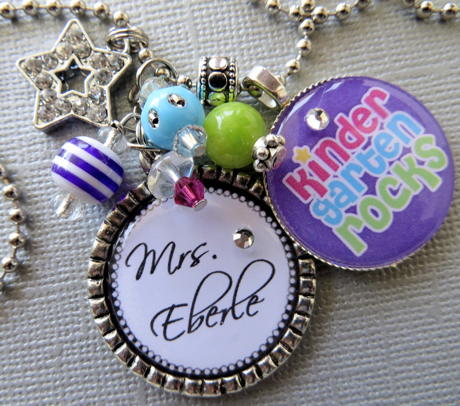 Teacher Gift PERSONALIZED Name Grade Rocks Silver Pendant Keychain OR Necklace - special teacher apple, teacher appreciation