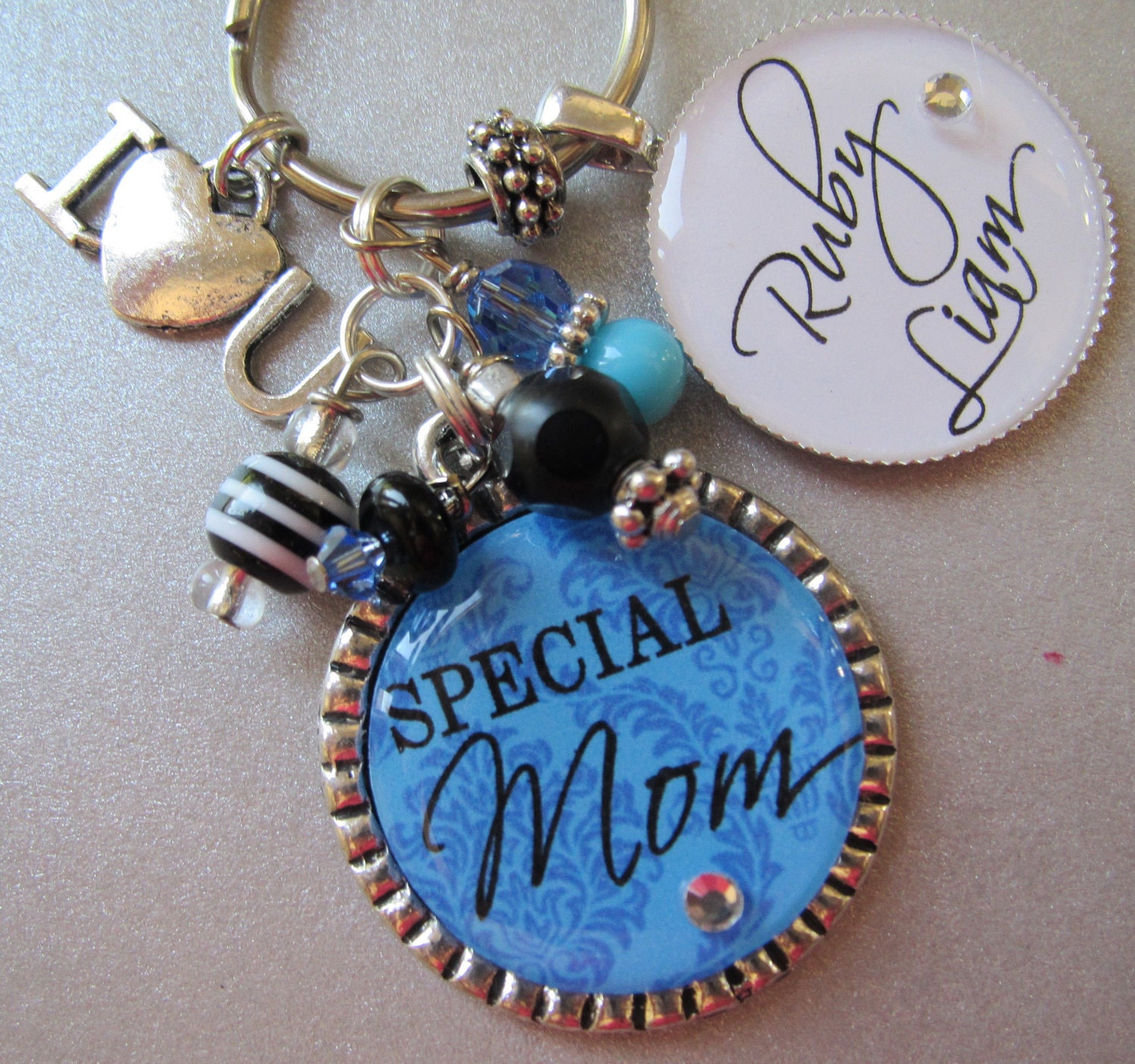Special Godmother, Grandma, Aunt, Mom, etc. Double Pendant Keychain -Personalized Children's Names-- Nana, Mimi, Mom