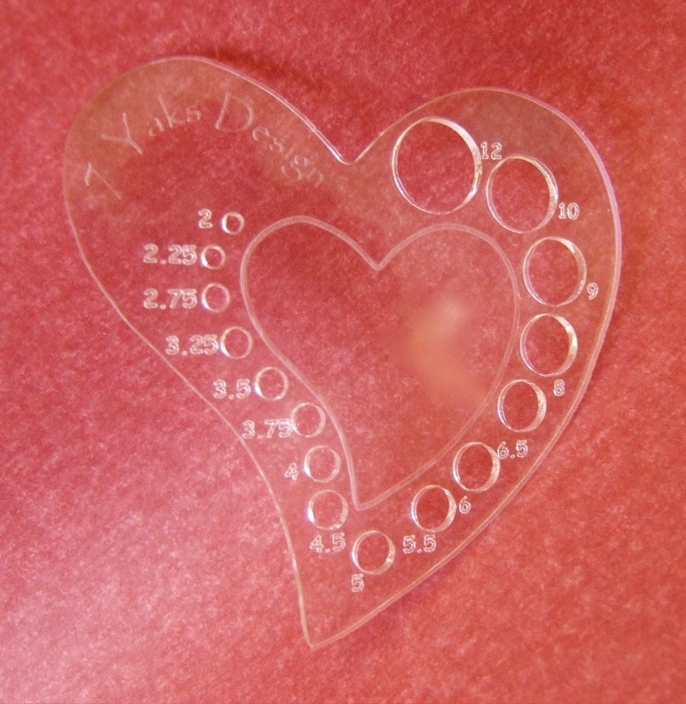 Heart Shape Knitting Needle Gauge - METRIC