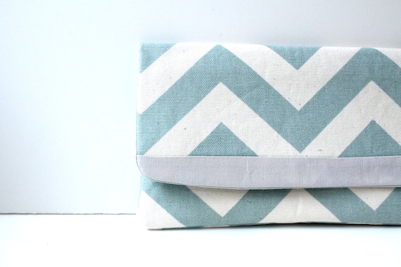 Bridesmaid Clutch, Chevron Clutch, Blue Grey, Wedding Clutch, Personalized Bridesmaid Gift
