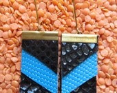 Geometric Leather Earrings Black and Turquoise