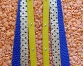 Leather Streamer Earrings Yellow Stud  with Gold and Purple