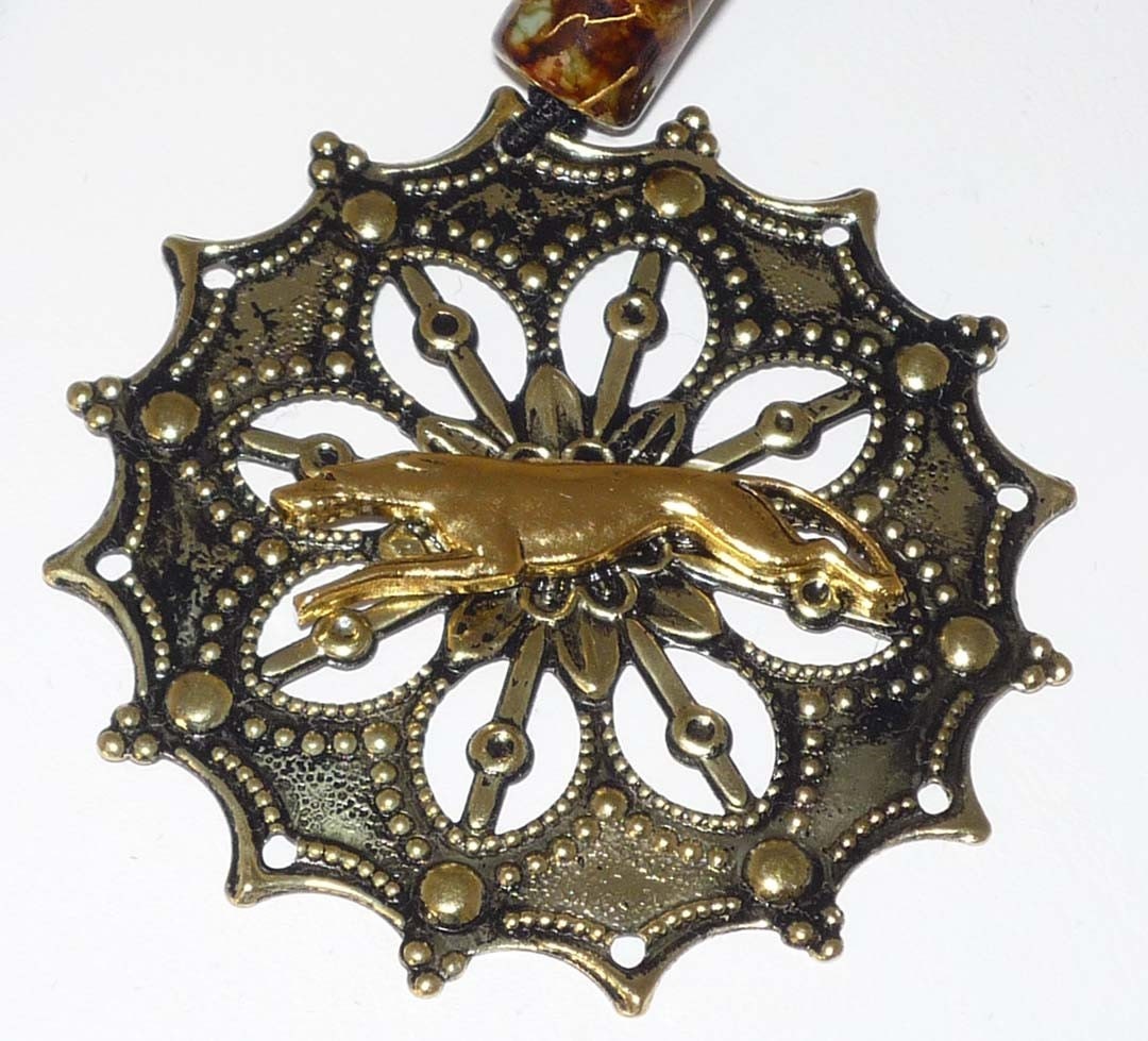 Brass w GP Greyhound Dog Charm Bookmark Whippet Galgo