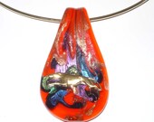Red Artglass Spoon Pendant Choker w GP Greyhound Dog