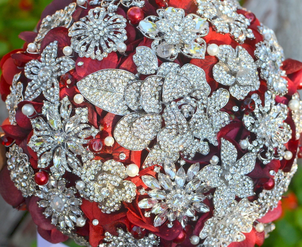 Deposit on a rich red heirloom jewel encrusted brooch bouquet -- made-to-order bridal bouquet