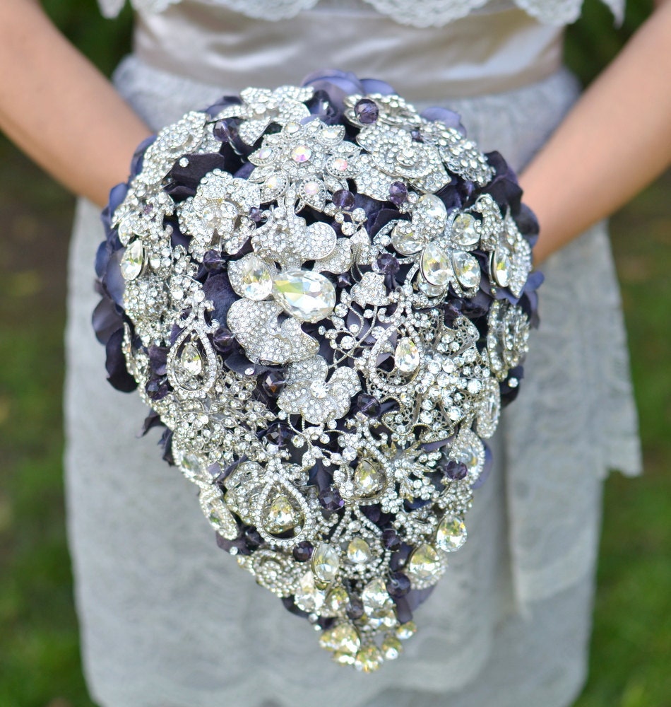 Cascading teardrop brooch bouquet -- deposit on a made-to-order bridal bouquet