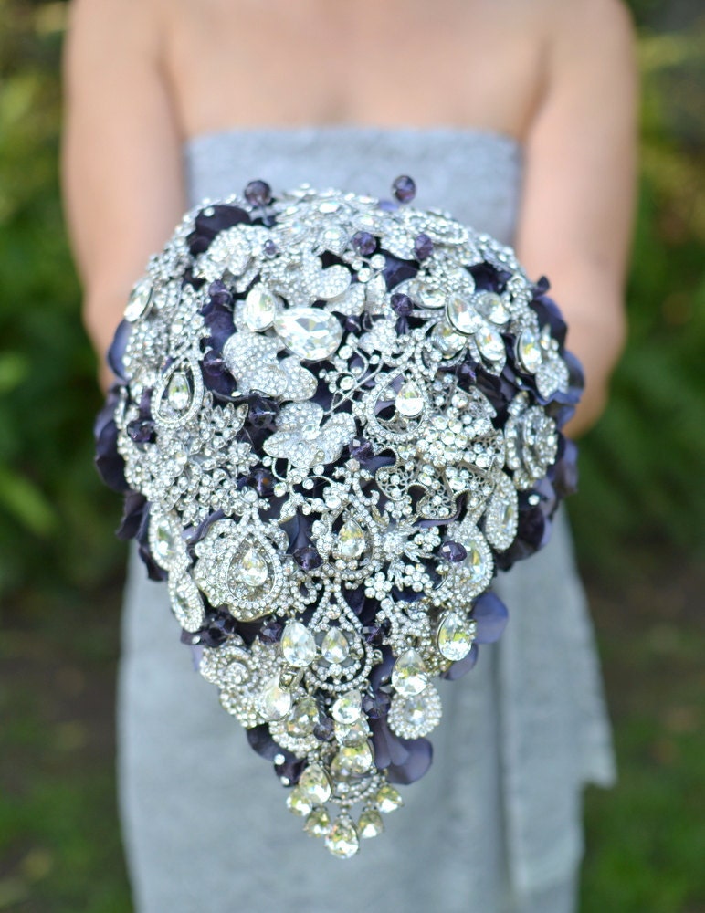 Cascading teardrop brooch bouquet -- deposit on a made-to-order bridal bouquet