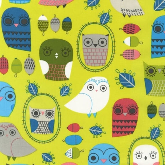 Critter Community Owls in Bermuda by Robert Kaufman Cotton Quilting Fabric Half Yard Cut