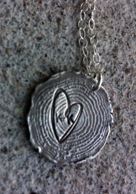 Tree Stump--Fine Silver--Initially Carved--Necklace