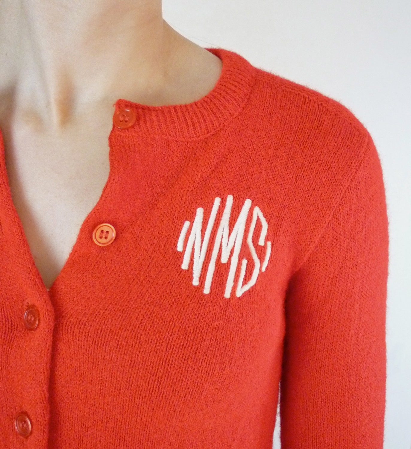 Petite Monogram Sweater / Cherry Red Cardigan