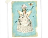 Marie Antoinette, Angel, Fairy, Art Print, Collage, Robins Egg Blue, Bonheur, Nursery, High Tea, Giclee