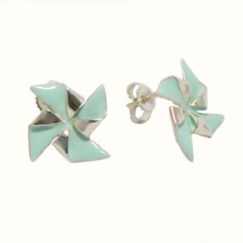 Pinwheel earrings - 925 sterling silver - mint enamel - virginiemillefiori