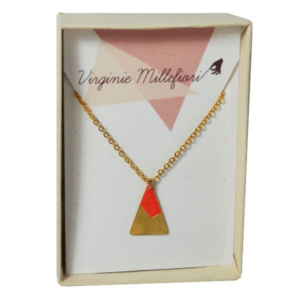 Triangle necklace - peak mountain - gold - tangerine enamel