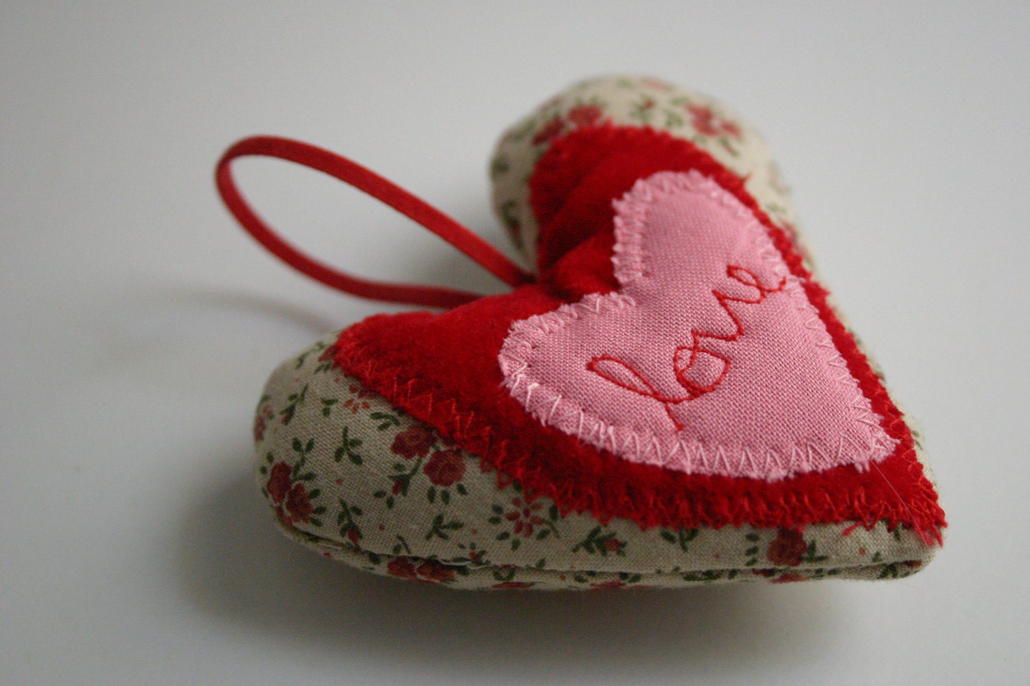 Valentines - heart  -  hanging heart - recycled fabrics  -  custom order