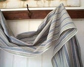 Selvedge chambray indigo sage stripe scarf, extra long - eco vintage fabric - last one