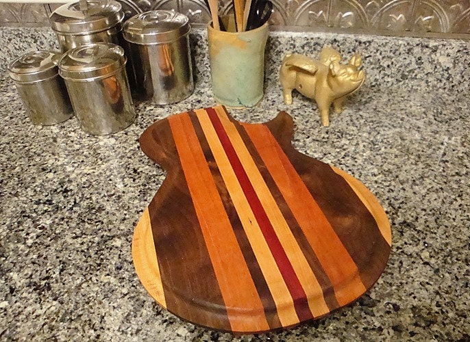 Handmade Wood Rockin Guitar Cutting Board - LP Style - Brazilian Cherry & Bloodwood