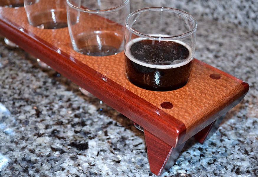Handmade Wood Mini Brew Beer Sampler 6 - The Dragon - Lacewood & Bloodwood - Beer Carrier