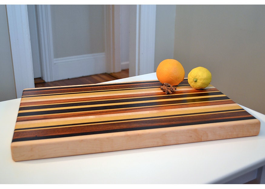 Handmade Large Wood Cutting Board - The Stocking Stuffer -  Yellowheart & Black Walnut