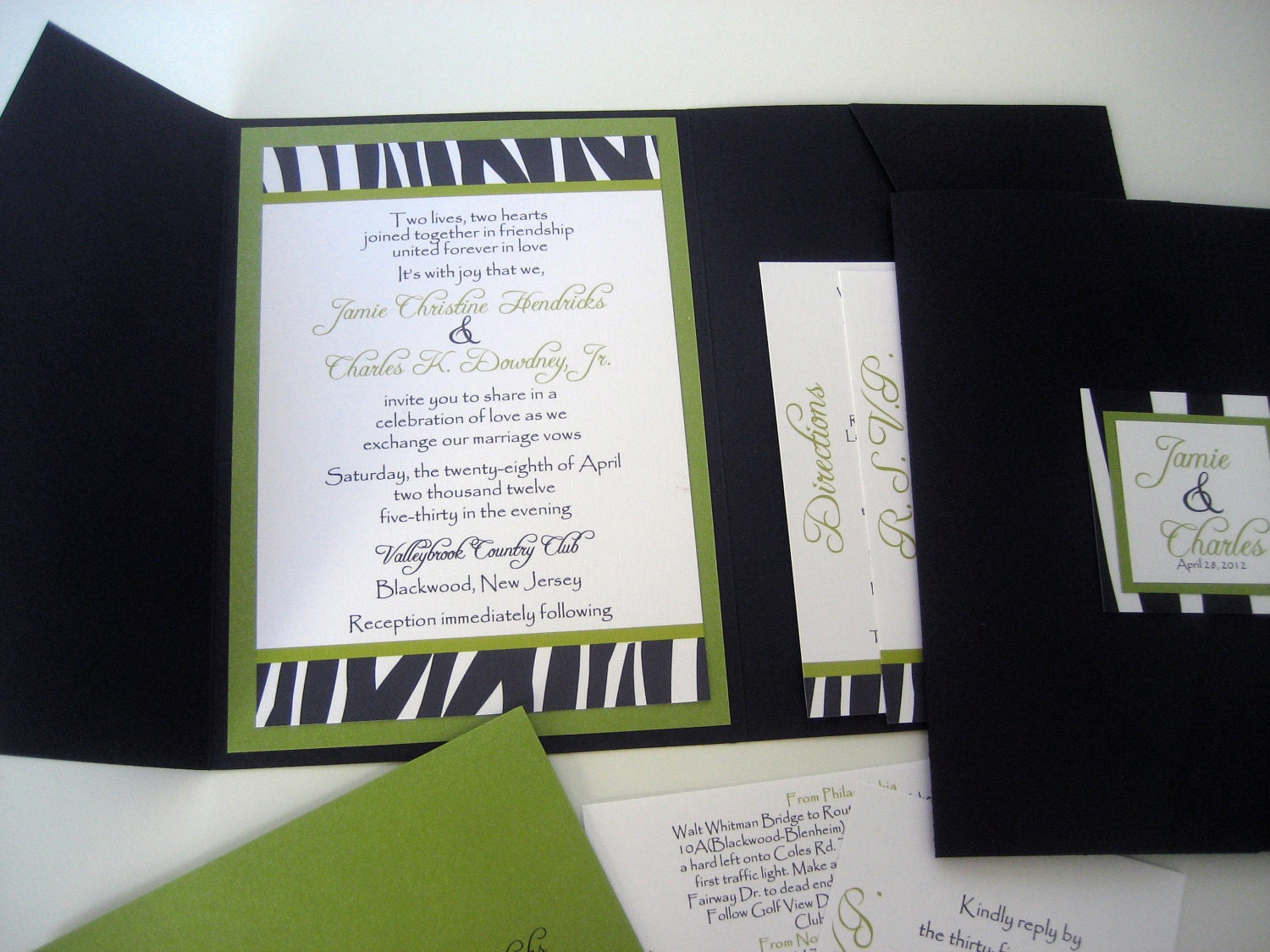Pocket Fold Wedding Invitation Set - Zebra Stripes
