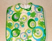 Green and Blue Dots Frog Swirl Reversible Flannel Bib