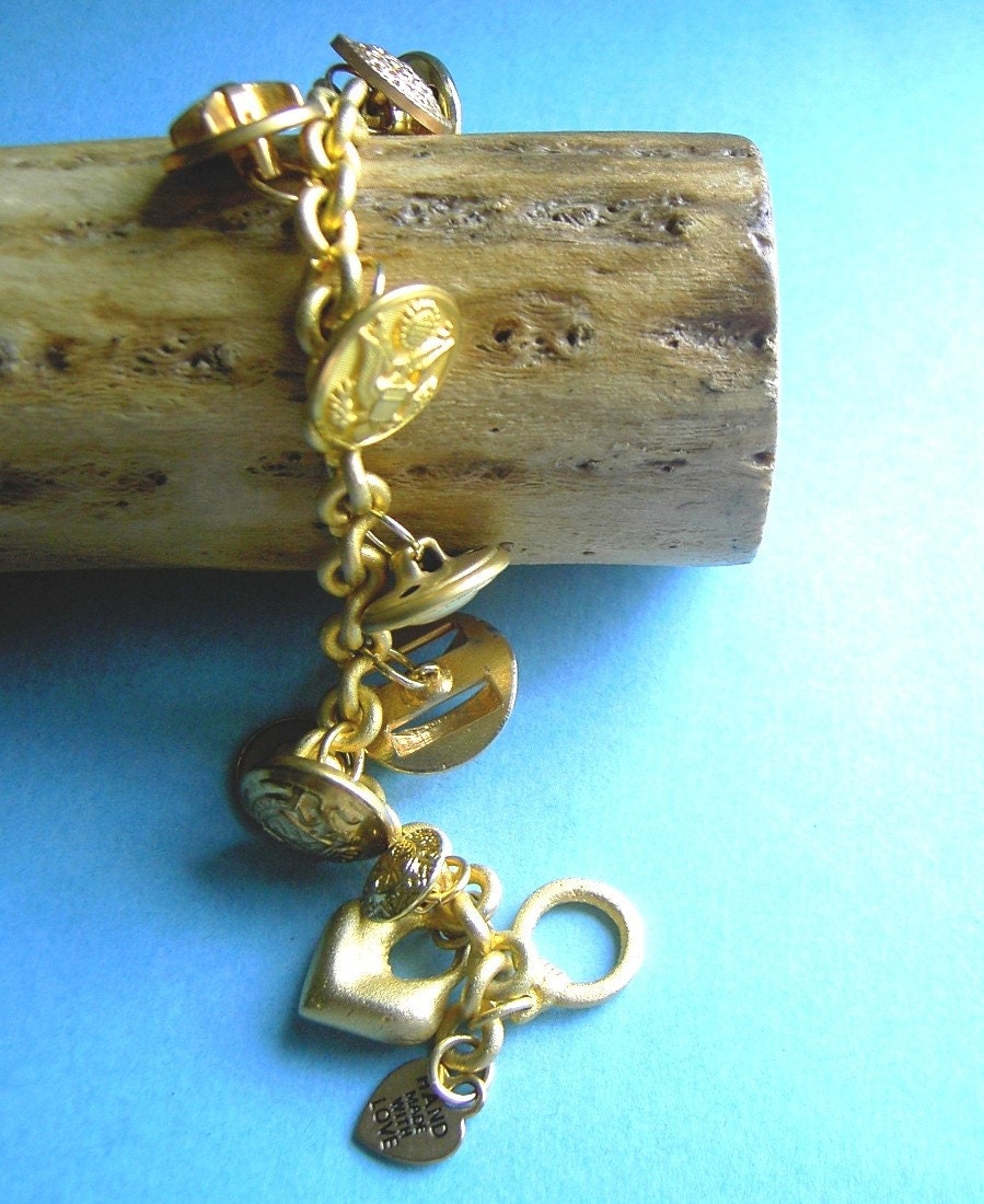 OOAK vintage button upcycled charm bracelet
