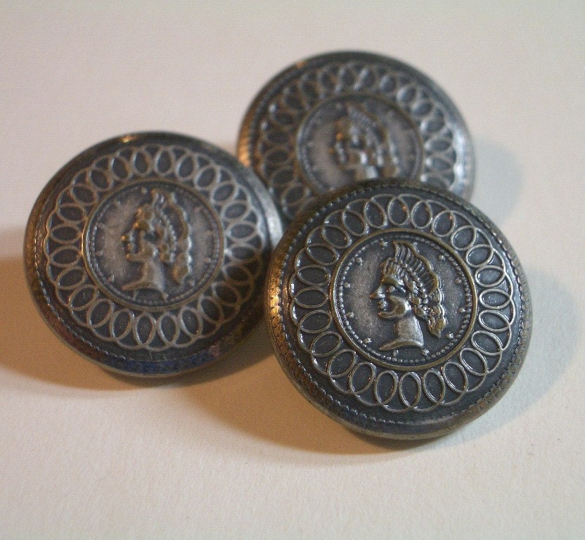 3 Liberty Head  Vintage Buttons