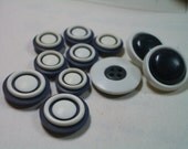 White and  Navy Blue Vintage Plastic Buttons