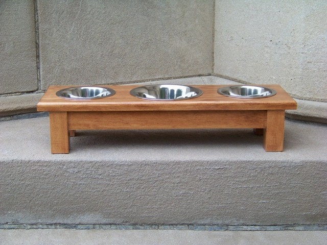 Custom Finished 4.5" Tall 3-Bowl Elevated Dog Feeder with Mixed Sized Bowls