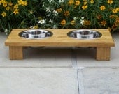 Custom Stained Elevated Pet Bowl Feeder 3" Tall with 1-Pint Bowls