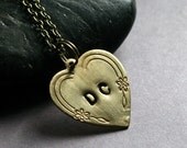 Personalized Initial Jewelry : Custom Initial Necklace - Brass Heart Necklace, personalized gift jewelry