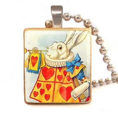 Alice in wonderland jewelry, rabbit alice pendant with ball chain necklace included