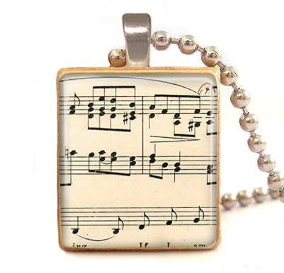 Vintage music notes pendant, music jewelry , music necklace with ball chain necklace included