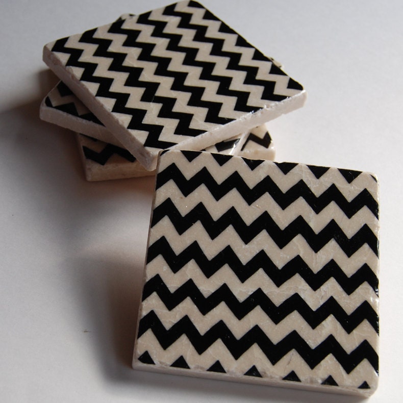 Coasters Black Chevron on stone
